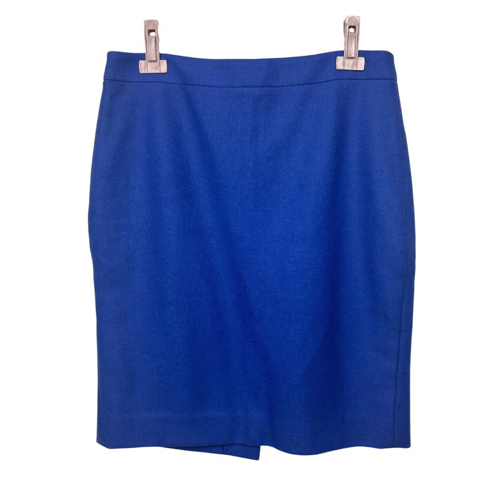J Crew 8 Bright Blue Wool Blend Pencil Skirt Professional Office Wear Career